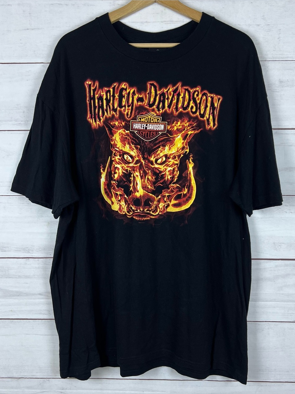Harley Davidson Boar Flames Detroit Michigan Black T-Shirt Mens 2XL